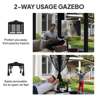 Outsunny 3 x 3 m Metal Gazebo, Garden Pavillion, DoubleÂ Roof Outdoor Canopy Shelter with Mesh Sidewalls, Black