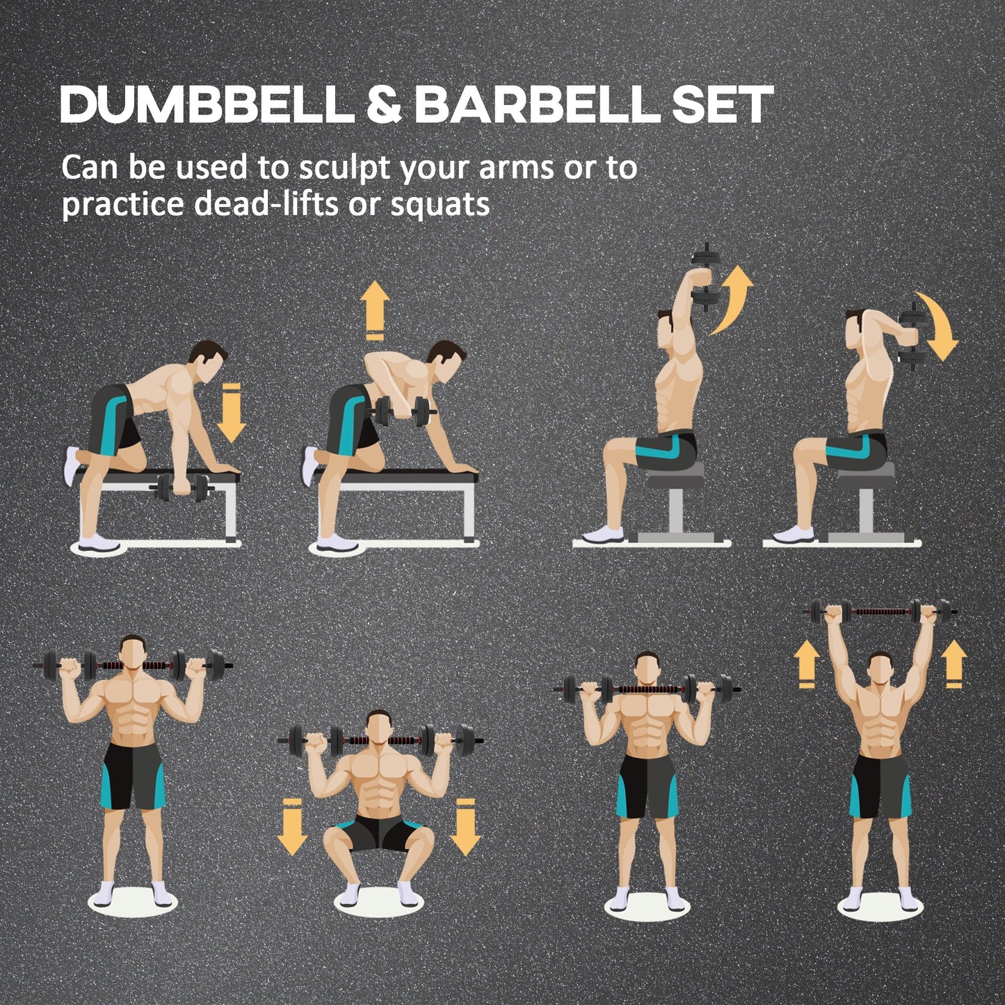 HOMCOM 15kg 2 in 1 Adjustable Dumbbells Weight Set, Dumbbell Hand Weight Barbell for Weight Training, Black