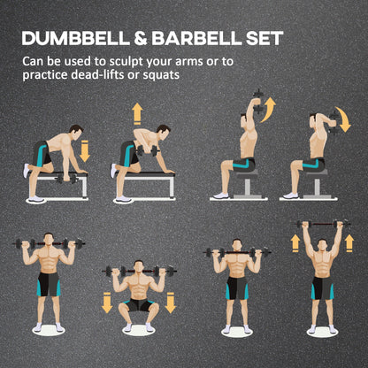 HOMCOM 15kg 2 in 1 Adjustable Dumbbells Weight Set, Dumbbell Hand Weight Barbell for Weight Training, Black