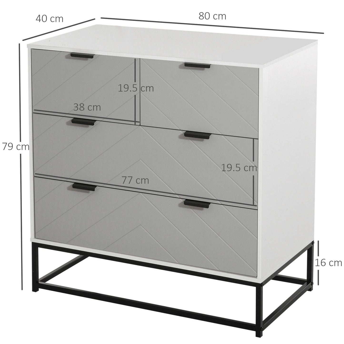 HOMCOM Chest of Drawers with Metal Handles Freestanding Dresser for Bedroom, Living Room