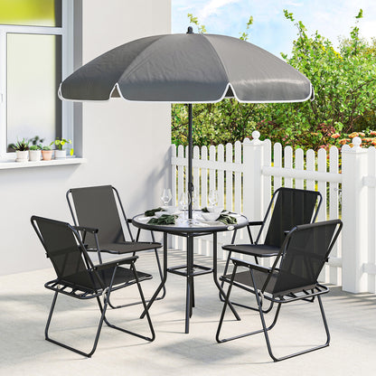 Outsunny 4 Seater Garden Furniture Set, 6 Pieces Garden Table and Chairs with Parasol for Patio, Black