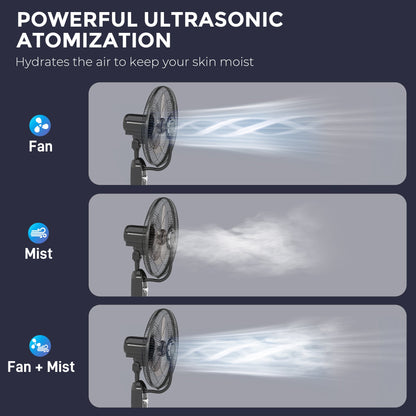 HOMCOM Pedestal Fan with Water Mist Spray, Spray Misting Fan with 70 Oscillation, Tilt Head, 4 Speeds, 3 Modes, Adjustable Mist, 3.2L Water Tank, for Home, 120 cm