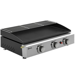 Outsunny 3 Burner Grill Griddle, Portable Gas Plancha with Warming Rack, 7.5 kW, Tabletop Gas BBQ with Grease Cup, Black