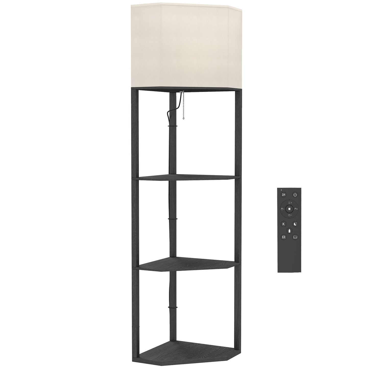 HOMCOM Corner Floor Lamp with Shelves and Lights, Modern Dimmable Standing Lamp with 3000K/4000K/6000K Colour Temperature