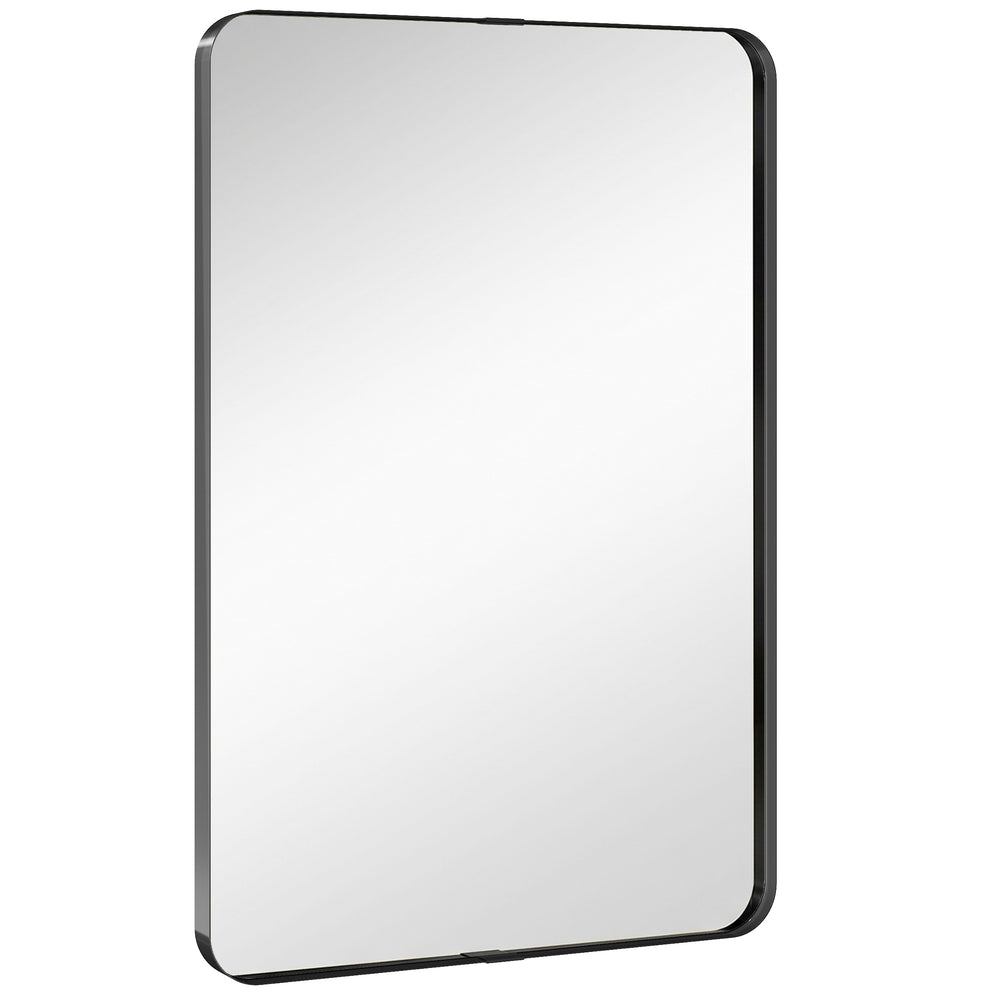 HOMCOM Rectangular Wall Mirror, 90 x 60 cm Wall Mounted Bathroom Mirror with Aluminium Alloy Frame and Tempered Glass, Black