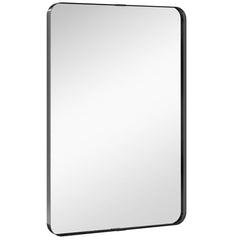 HOMCOM Rectangular Wall Mirror, 90 x 60 cm Wall Mounted Bathroom Mirror with Aluminium Alloy Frame and Tempered Glass, Black