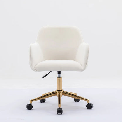 Velvet Adjustable Height Swivel Executive Office Chair with Gold Legs, Ergonomic Backrest, 58x58x86 cm, Ivory