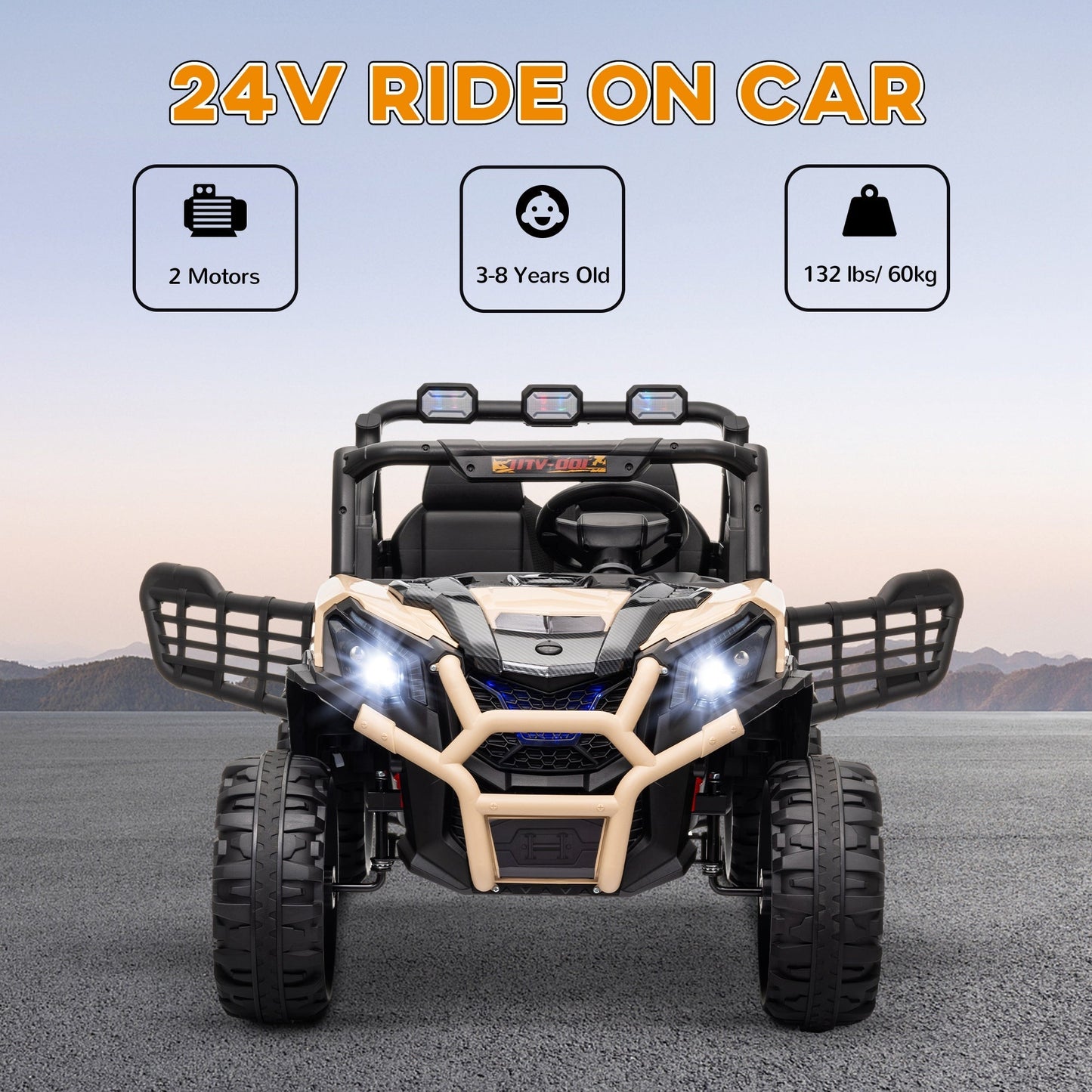 AIYAPLAY 24V 2 Seater Kids Electric Car with Remote Control, Suspension System, Slow Start, 3 Speeds, for 3-8 Years, Khaki