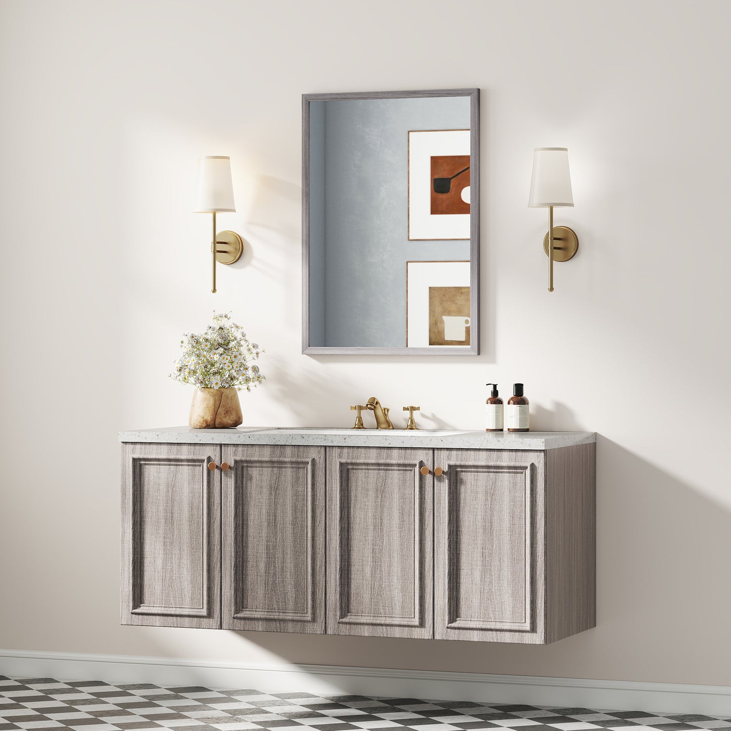 HOMCOM Wall Bathroom Mirror, 50 x 70 cm Wall-Mounted Mirror for Living Room, Bedroom, Hallway, Grey