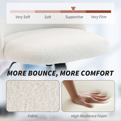 HOMCOM Teddy Fleece Office Chair with Wheels - Cream White