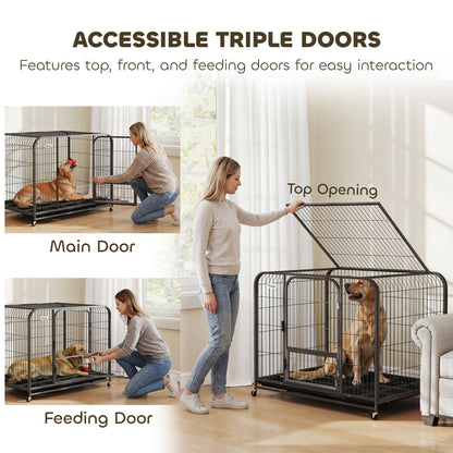 PawHut Heavy Duty Dog Crate,116 x 77 x 88 cm, Large Dog Cage for Small to Large Breeds