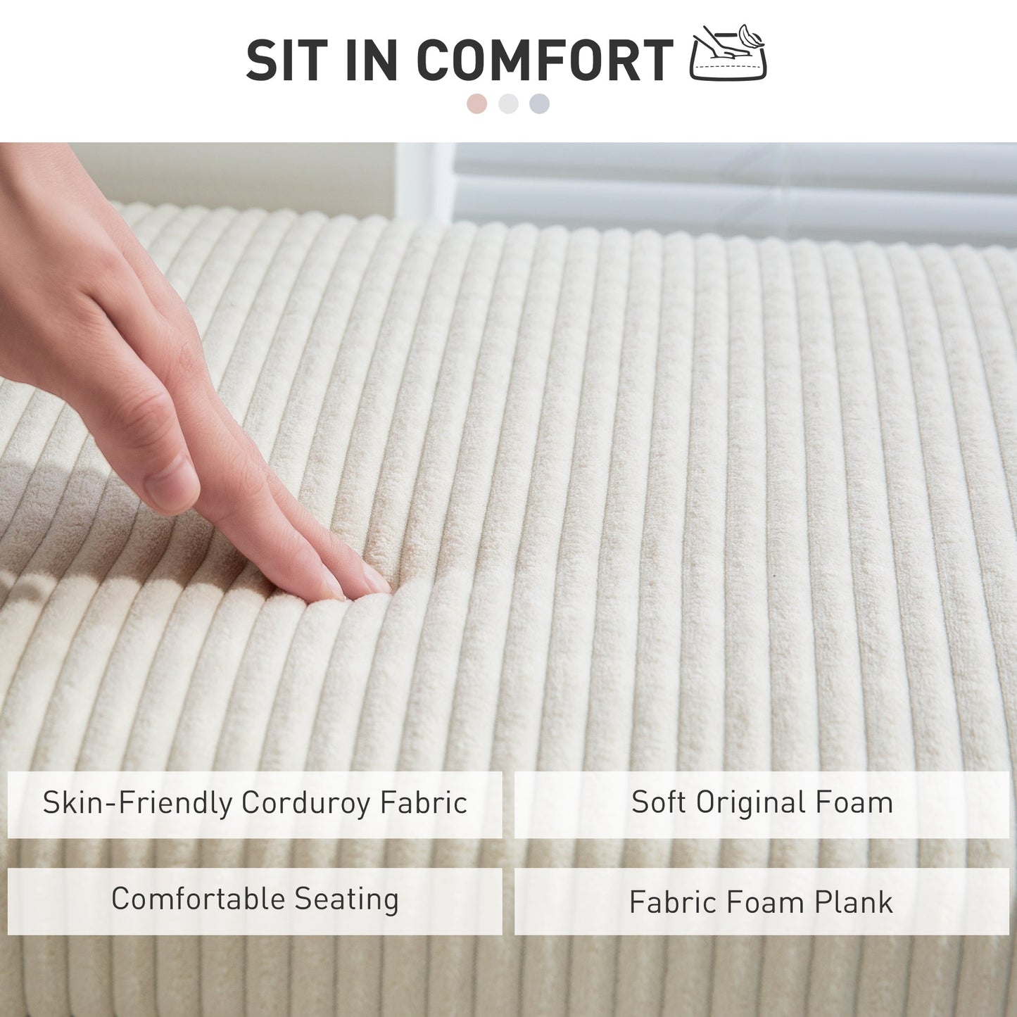 HOMCOM Storage Ottoman Bench, Corduroy Footstool with Removable Lid and Legs, 112cm Storage Chest Box for Living Room, Bedroom, Hallway, Beige