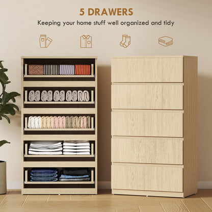 HOMCOM Chest of Drawers, 5-Drawer Storage Cabinets, Modern Dresser, Storage Drawer Unit for Bedroom