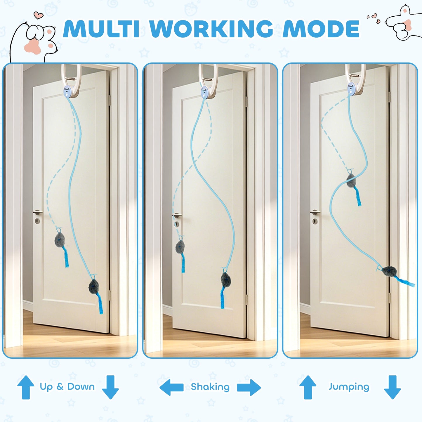PawHut Interactive Cat Toys for Indoor Kittens & Adult USB Rechargeable Door Hanging Bouncing Mouse Teaser