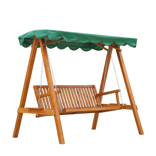 Outsunny 3-Seater Pinewood Swing Chair-Green