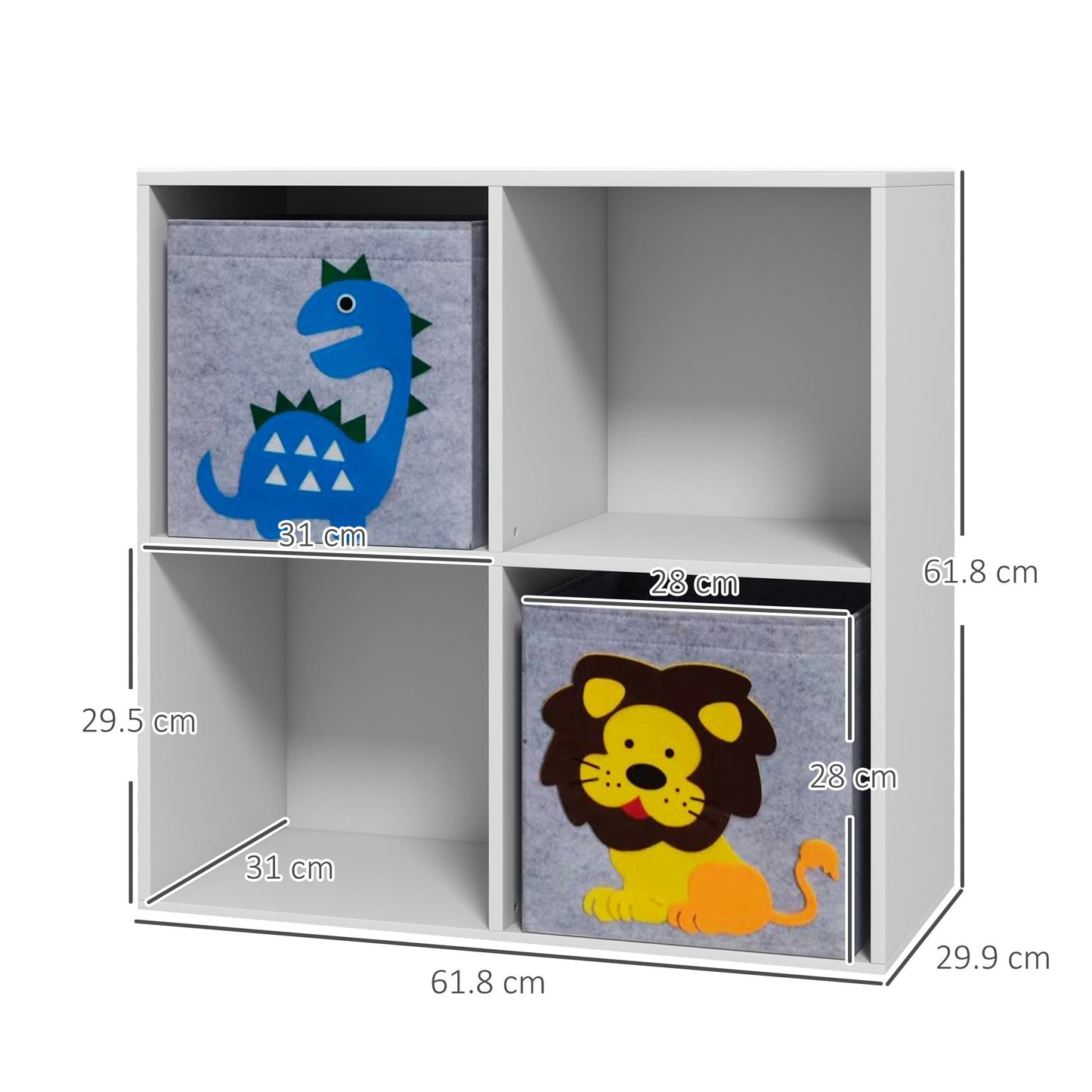ZONEKIZ Kids Toy Box with Two Non-Woven Fabric Drawers, 61.8 x 29.9 x 61.8 cm, White