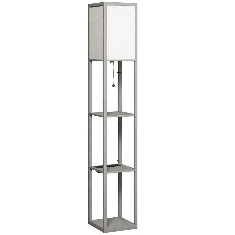 HOMCOM Floor Lamp with Shelves, 3 Layer Column Modern Standing Lamp for Living Room, Bedroom, Office, Grey
