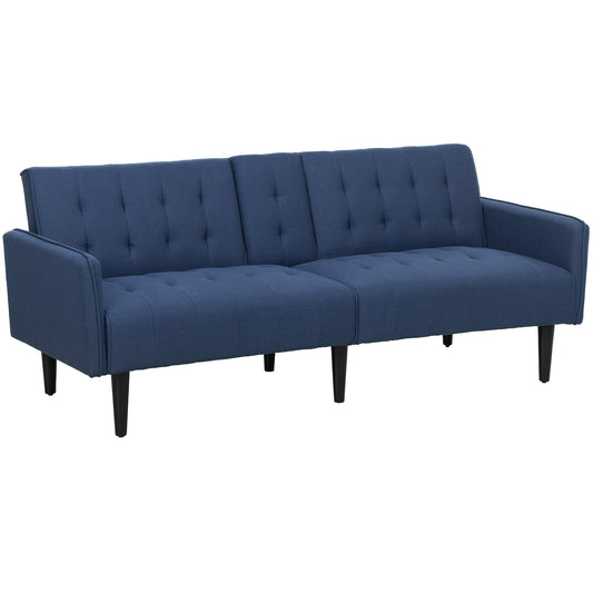 HOMCOM Three-Seater Sofa Bed, with Cupholders - Dark Blue