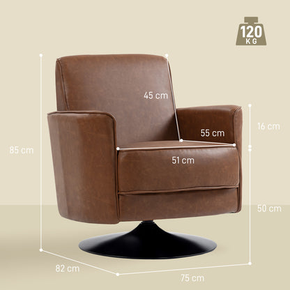 HOMCOM Upholstered Swivel Accent Chair with Thick Padding, Brown