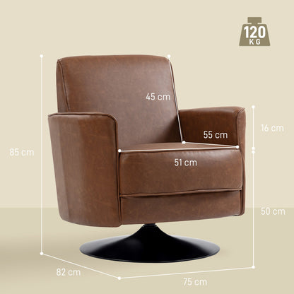 HOMCOM Upholstered Swivel Accent Chair with Thick Padding, Brown
