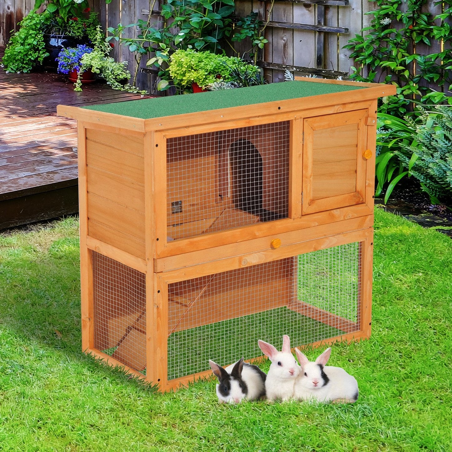 Pawhut Wooden 90cm 2 Tiers Guinea Pigs Hutches