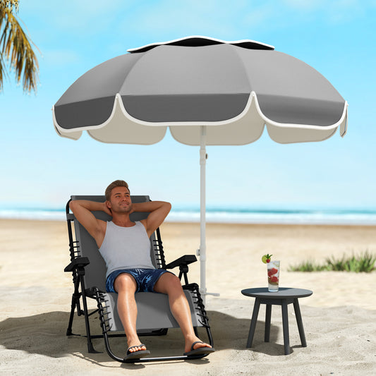 Outsunny Beach Umbrella Portable with Sand Anchor, Carry Bag, Adjustable Height & Tilt, UPF50+ UV Protection, Grey