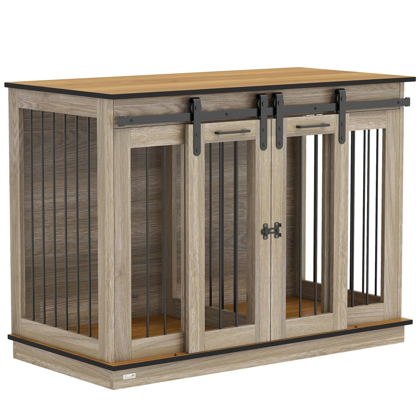 PawHut Dog Crate Furniture for Large Dogs, Double Dog Cage for Small Dogs, with Sliding Doors - Oak Tone