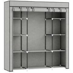 HOMCOM Clothes Storage Organiser with Hanging Rail, Shelves, Portable Wardrobe, Foldable Fabric Wardrobe, Light Grey