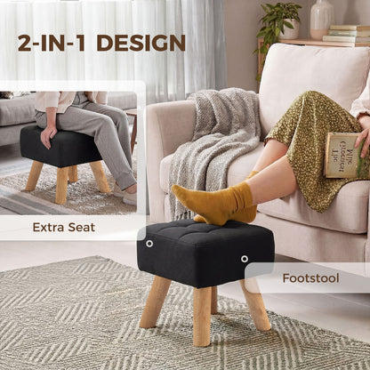 HOMCOM Linen-Look Square Padded Footstool - Black