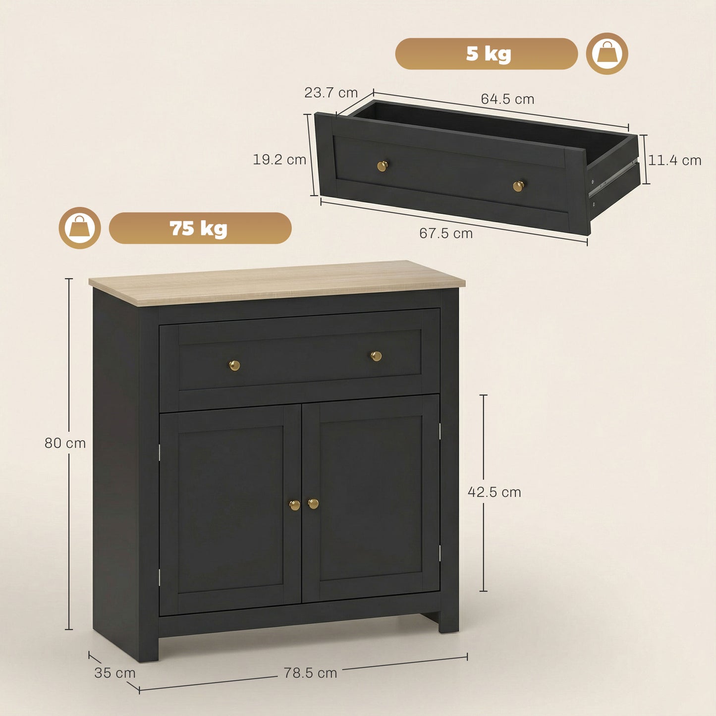 HOMCOM Sideboard Storage Cabinet, Modern Kitchen Cupboard with Adjustable Shelf, Drawer and Double Doors, Black