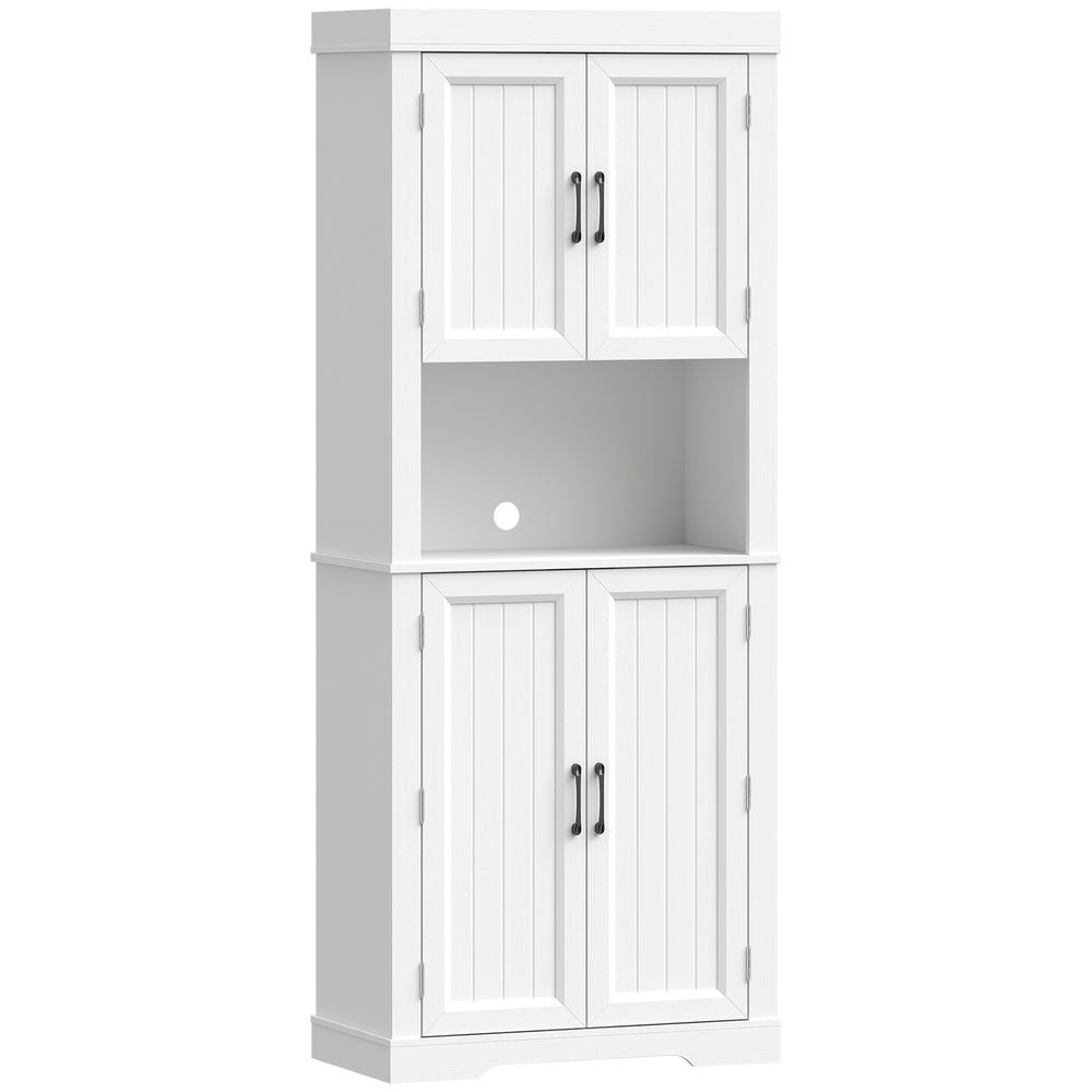 HOMCOM 183 cm Tall Kitchen Cupboard, Kitchen Cabinet with Open Countertop, Door Racks and Adjustable Shelves, White