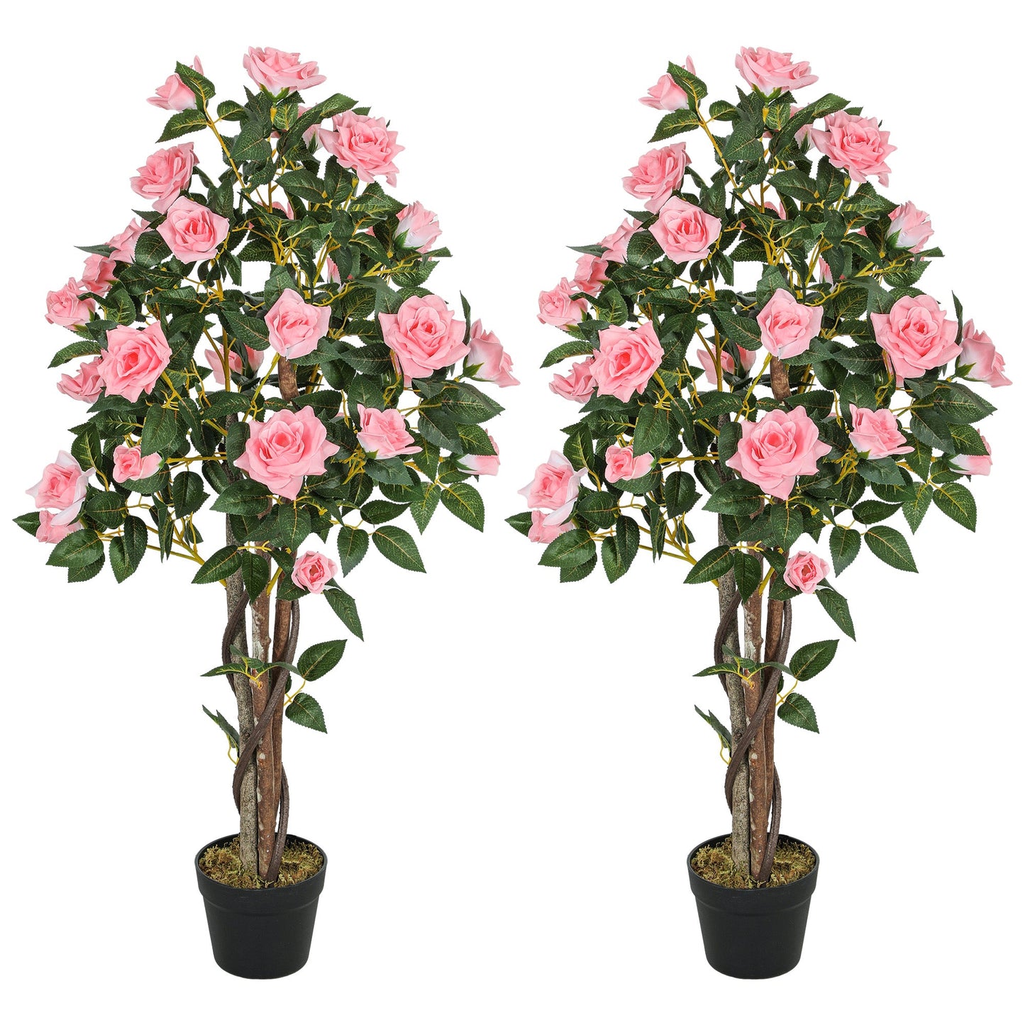 HOMCOM Set of Two Faux Rose Plants, with Pots