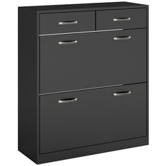 HOMCOM Narrow Shoe Storage with 2 Flip Drawers and Adjustable Shelves Shoe Cabinet Organizer for 12 Pairs of Shoes, Black