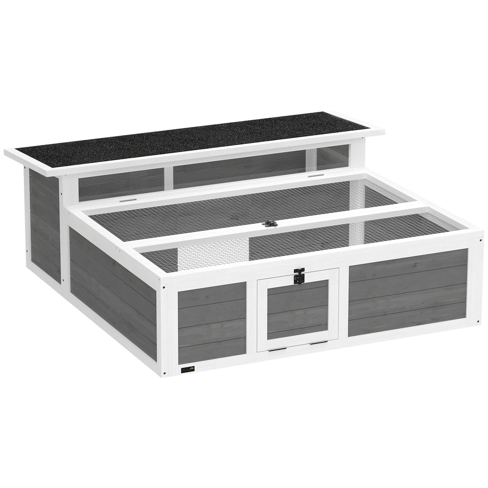 PawHut Wooden Tortoise House, Tortoise Enclosure with Clear Observation Window, Top Opening, Multiple Doors, Galvanised Mesh