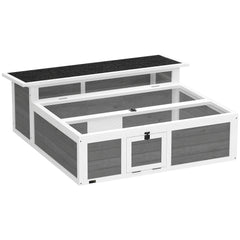 PawHut Wooden Tortoise House, Tortoise Enclosure with Clear Observation Window, Top Opening, Multiple Doors, Galvanised Mesh