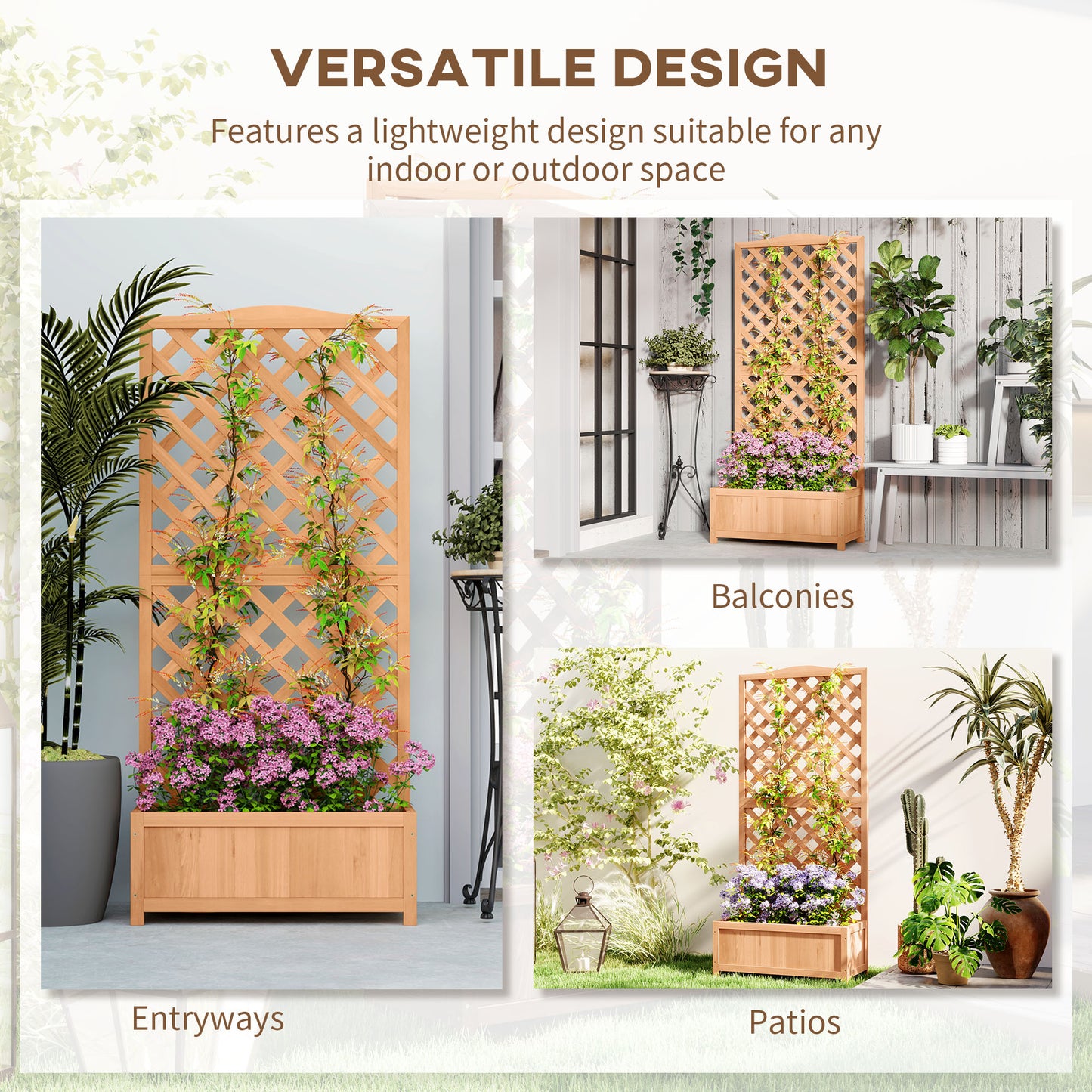 Outsunny Wooden Planter with Trellis, Freestanding Raised Bed for Garden with Lattice, Outdoor Planter Box for Climbing Plants, Vines, Flowers, 76 x 36 x 170 cm, Brown