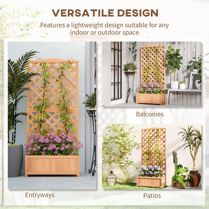 Outsunny Wooden Planter with Trellis, Freestanding Raised Bed for Garden with Lattice, Outdoor Planter Box for Climbing Plants, Vines, Flowers, 76 x 36 x 170 cm, Brown