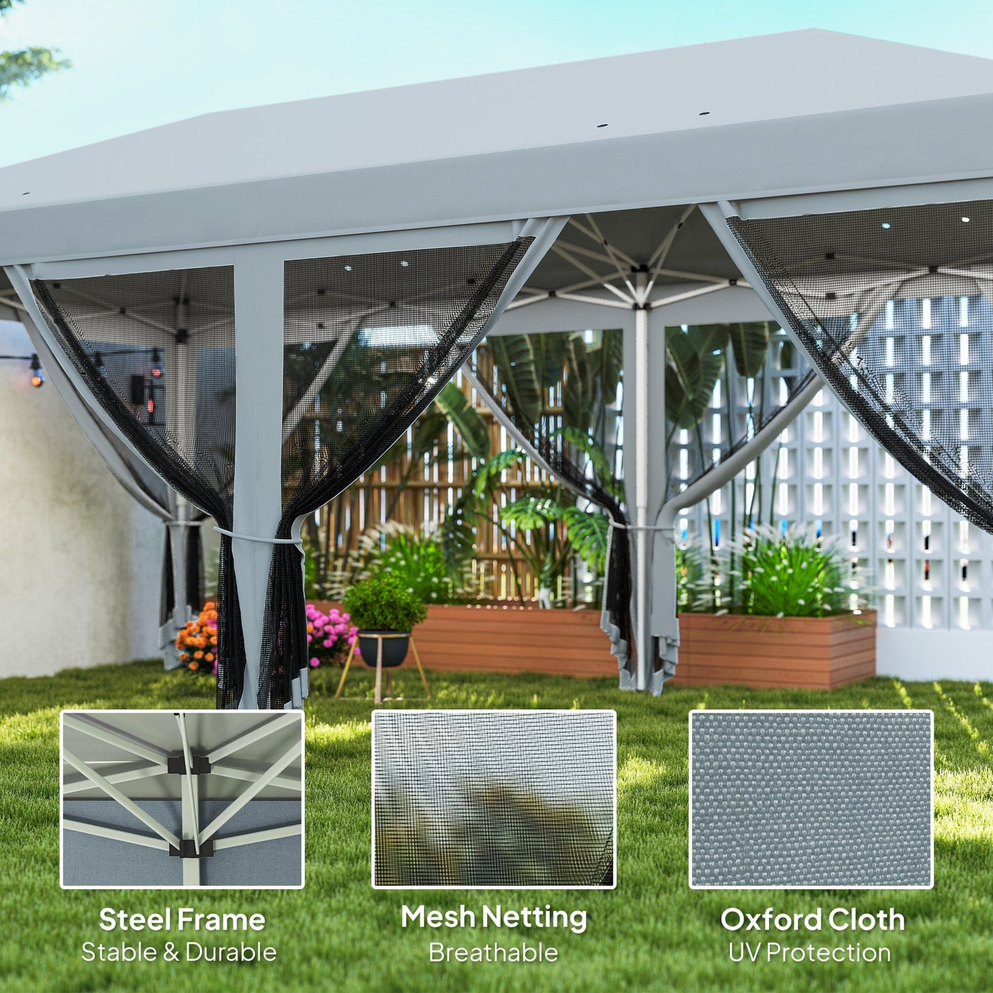 Outsunny 3 x 6m Pop Up Gazebo, Outdoor Canopy Shelter, Marquee Party Wedding Tent with 6 Mesh Walls and Carry Bag, Grey