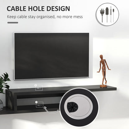 HOMCOM Floating TV Unit, Wall Mounted TV Stand with Open Shelf and 2 Cable Holes, Entertainment Unit for Living Room, Black
