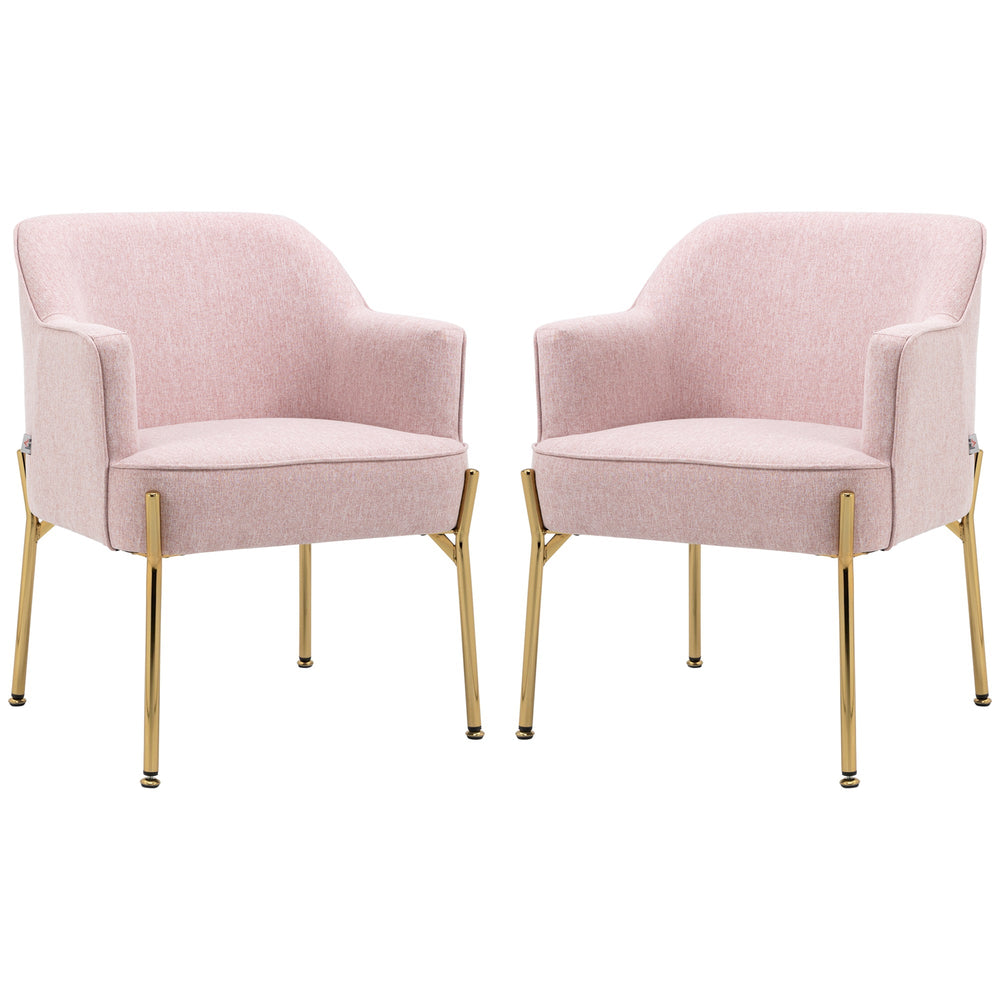 HOMCOM Accent Chair, Living Room Armchair, Vanity Chair with Gold Plating Metal Legs and Soft Padded Seat for Bedroom and Cafe, Set of 2, Pink