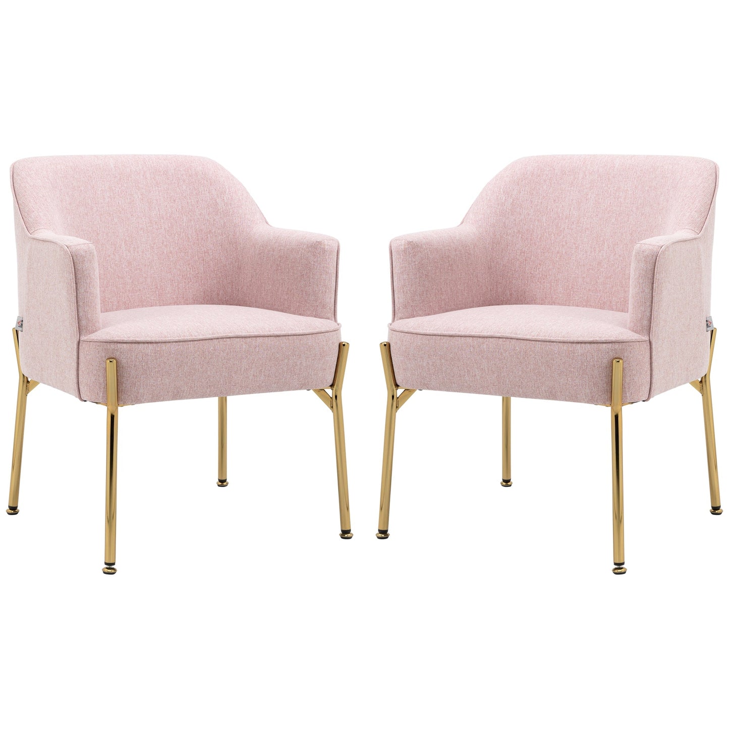HOMCOM Accent Chair, Living Room Armchair, Vanity Chair with Gold Plating Metal Legs and Soft Padded Seat for Bedroom and Cafe, Set of 2, Pink
