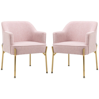 HOMCOM Accent Chair, Living Room Armchair, Vanity Chair with Gold Plating Metal Legs and Soft Padded Seat for Bedroom and Cafe, Set of 2, Pink