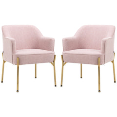 HOMCOM Accent Chair, Living Room Armchair, Vanity Chair with Gold Plating Metal Legs and Soft Padded Seat for Bedroom and Cafe, Set of 2, Pink