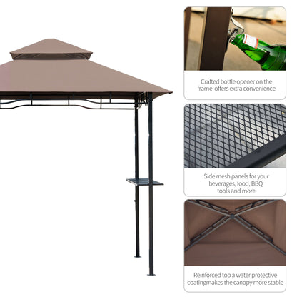 Outsunny 2.5x1.5m (8'x5') Grill Gazebo Canopy, Double Tiered Outdoor BBQ Gazebo Shelter with 2 Side Shelves for Garden, Patio, Barbecue, Picnic, Coffee