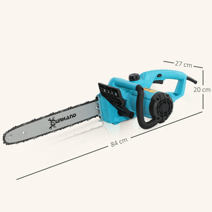 DURHAND 2000W Powerful Electric Chainsaw, 16" Aluminium Blade Portable Corded Chain Saw, 7250rpm Chain Saw for Garden Tree Pruning, 13m/s Chain Speed Auto Chain Lubrication to Cut Wood, Blue