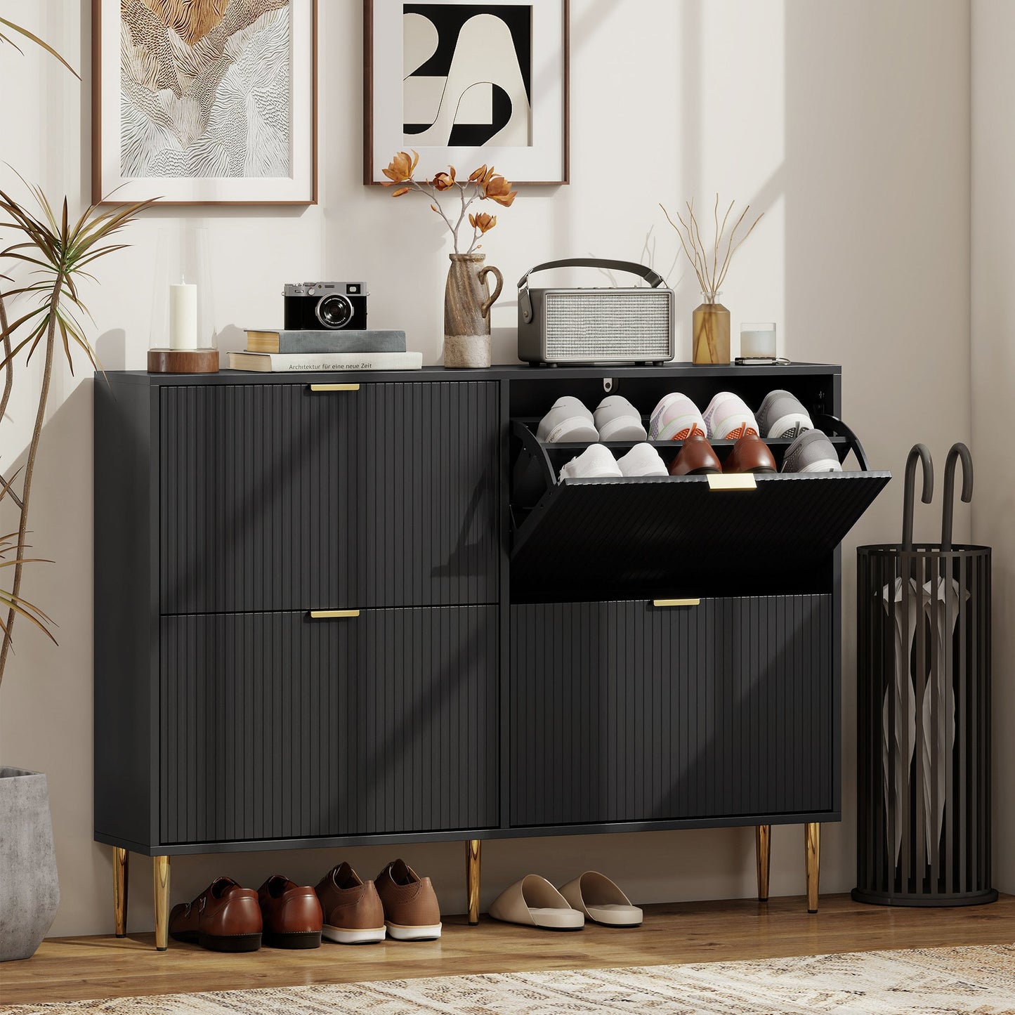 HOMCOM Elegant Four-Drawer Shoe Cabinet - Black