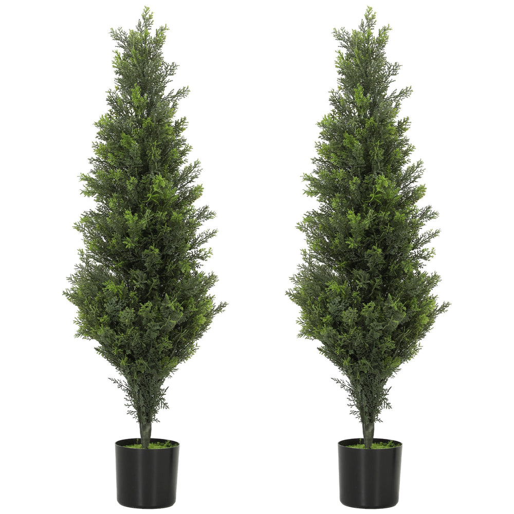 HOMCOM Set of 2 Decorative Artificial Plants Cypress in Weighted Pot, Fake Plant with 564 Leaves, 90cm