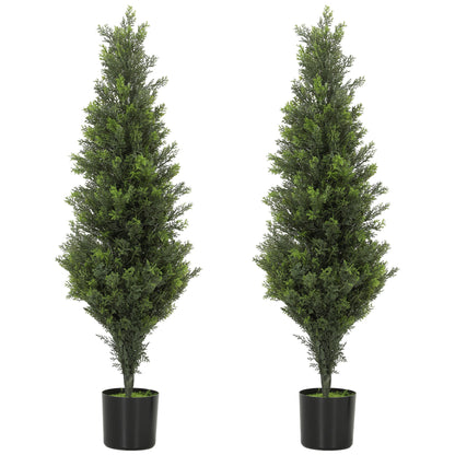 HOMCOM Set of 2 Decorative Artificial Plants Cypress in Weighted Pot, Fake Plant with 564 Leaves, 90cm