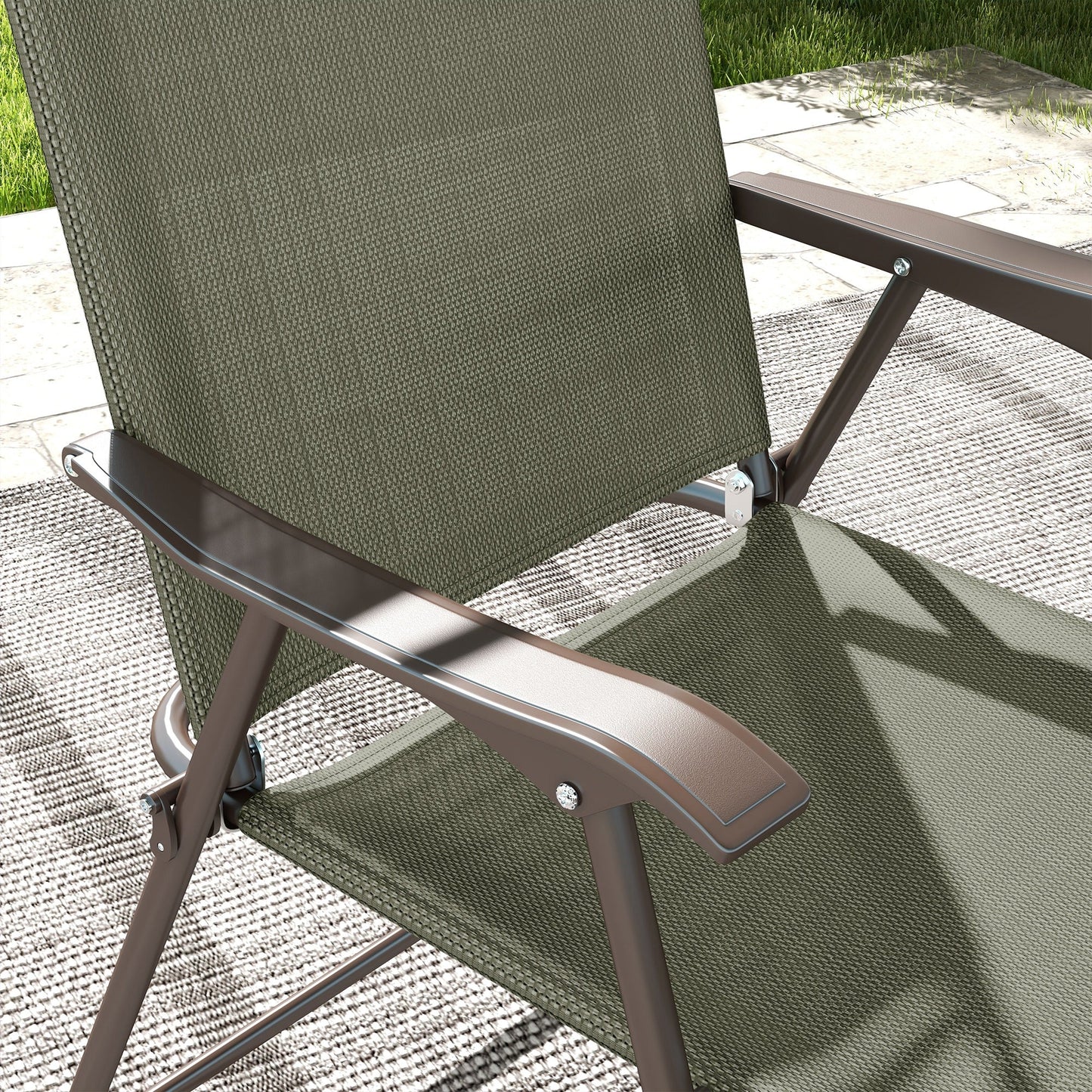 Outsunny Set of Two Folding Garden Chairs, with Fabric Mesh Seats - Dark Brown