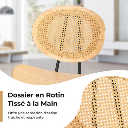 Rattan Dining Chair Set of 2 with Metal Legs and Plywood Seat-Natural